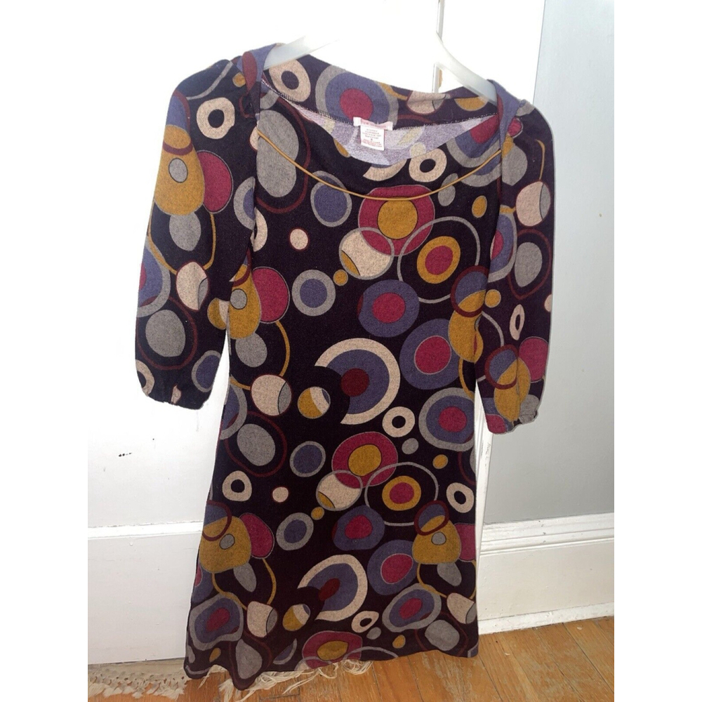 70s style Shirt Dress half sleeve Geometric Circles Multicolor Small